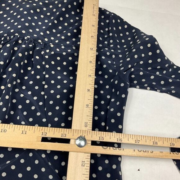 Rachel Mara Womens Silk Blouse Polka Dot Button Mandarin Collar Popover Shirt XS - Picture 9 of 10